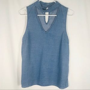 1250C Band Mockneck Chambray Stripe Tanktop